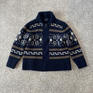 PENDLETON Westerly Cowichan shawl collar zip cardigan sweater Sz L big lebowski